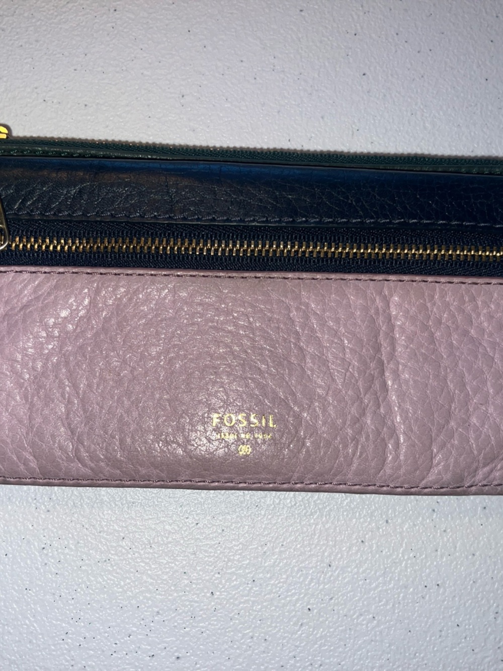 Fossil Preston Flap Snap Bi-fold Long Wallet Three Tone Leather Zip Pink Blue